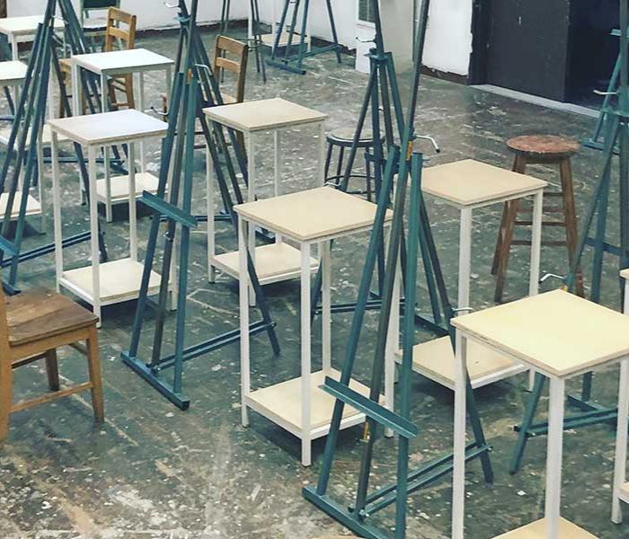 empty easels and seats