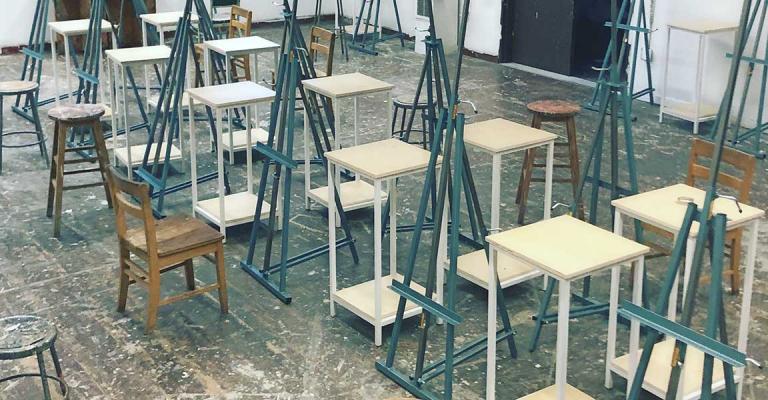 empty easels and seats