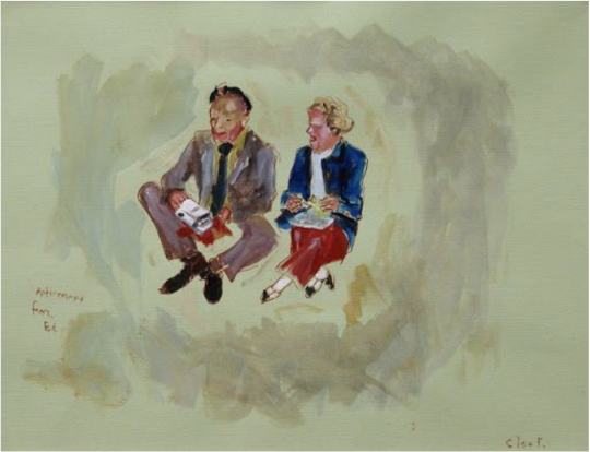 Drawing of two people sitting by Clea Felien